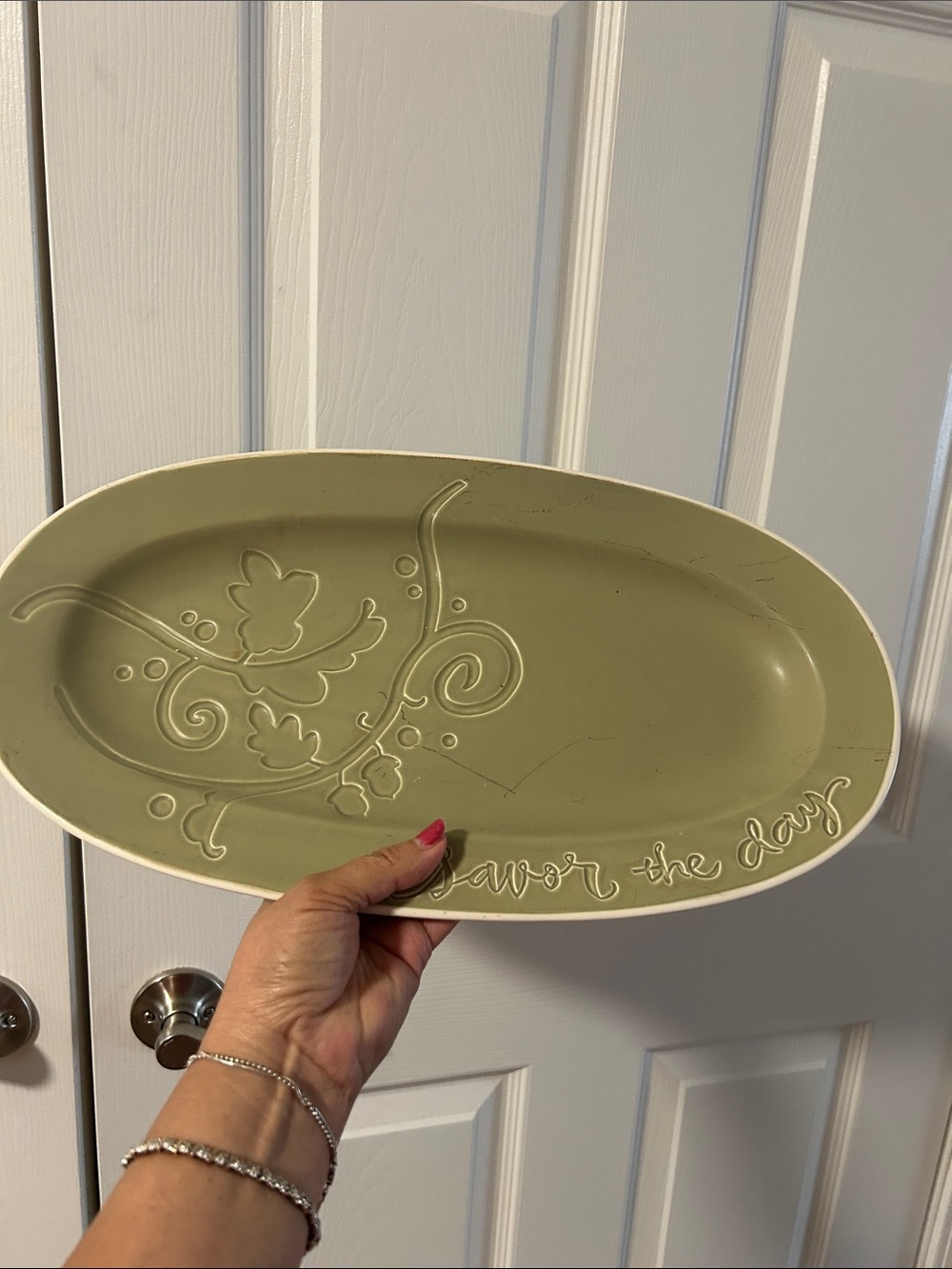 Hallmark Cream Ceramic Serving Platter with Raised Vine Design